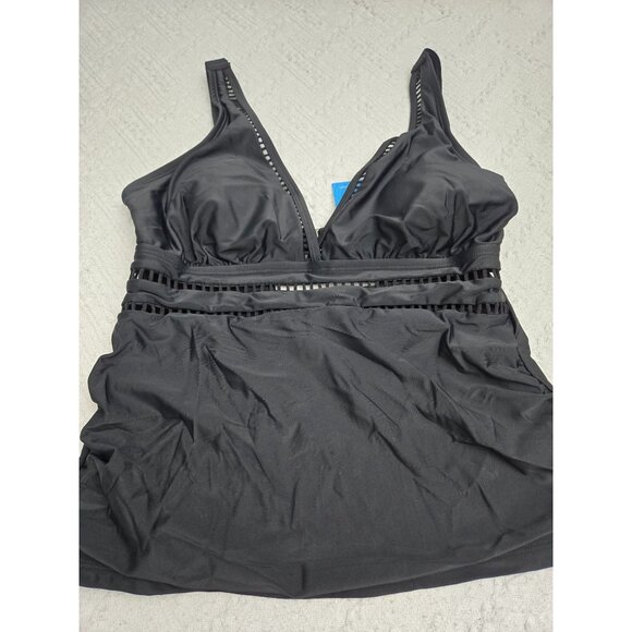 Womens Black Cupshe Swimsuit Tankini Top With Plunge Neck & Adjustable Straps Si - Picture 6 of 6